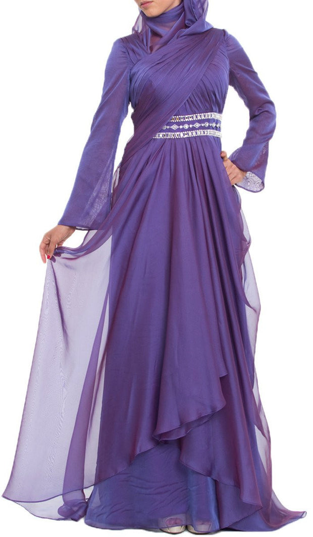 Michel Long Sleeve Silk Chiffon Modest Muslim Formal Evening Dress - Purple - ARTIZARA.COM