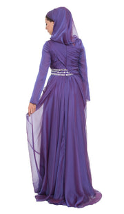 Michel Long Sleeve Silk Chiffon Modest Muslim Formal Evening Dress - Purple - ARTIZARA.COM