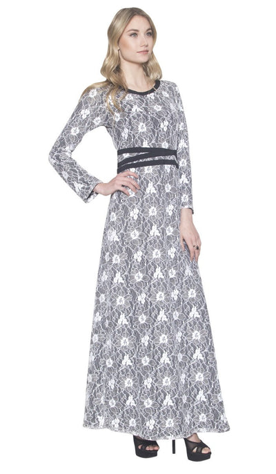 Minka Lace Modest Muslim Evening Dress Abaya - Black and White - ARTIZARA.COM