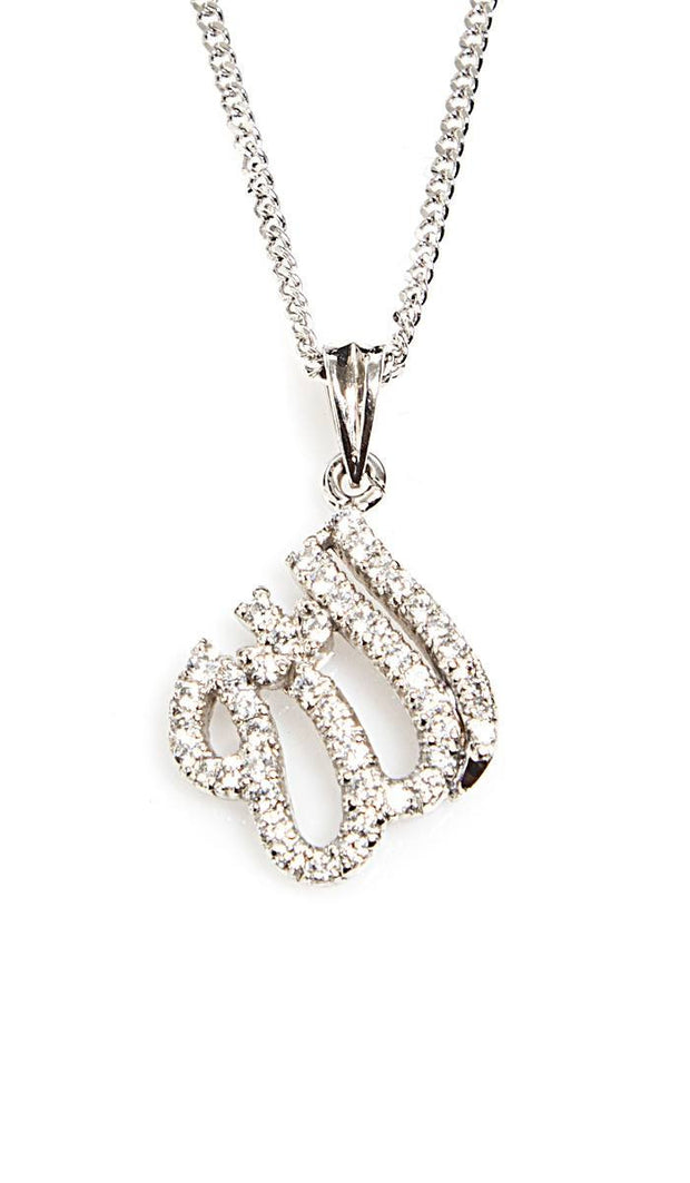 Sterling Silver Diamond-Look Allah Necklace (small) - ARTIZARA.COM