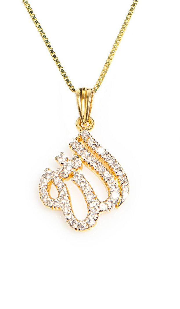 Gold-Plated Sterling Silver Diamond-Look Allah Necklace (small) - ARTIZARA.COM