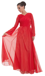 Saba Long Sleeve Silk Chiffon Modest Muslim Formal Evening Dress - Coral Pink - ARTIZARA.COM
