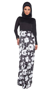 Talia Long Sleeve Modest Muslim Formal Evening Dress - Black and White - ARTIZARA.COM