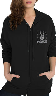 Unisex Zip-Front Peace V Sign Hoodie  - Black - ARTIZARA.COM