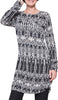 Leslie Roll Hem Ikat Print Long Tunic  - Black/White - ARTIZARA.COM